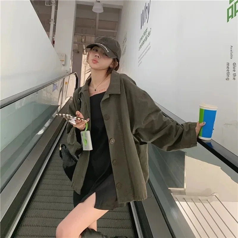 VintageJacketLoose-Fit Long Sleeve Versatile Slimming Student Work Windbreaker Trendy Korean Style Season