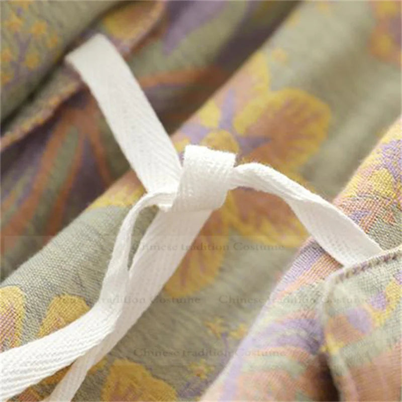 Lady Kimono Print Flower Bathrobe Gown Sweat Steaming Bathrobe Shower Peignoir Pajamas Cotton Sleepwear Loungewear