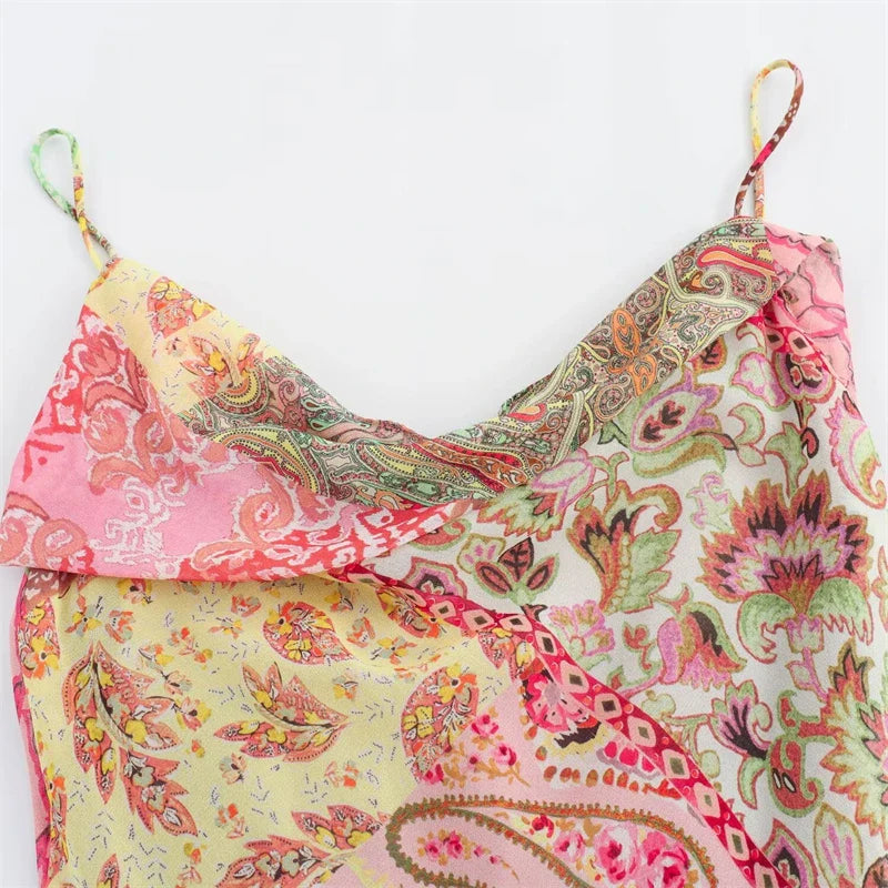 Slip Dress Patchwork Print Backless Dresses