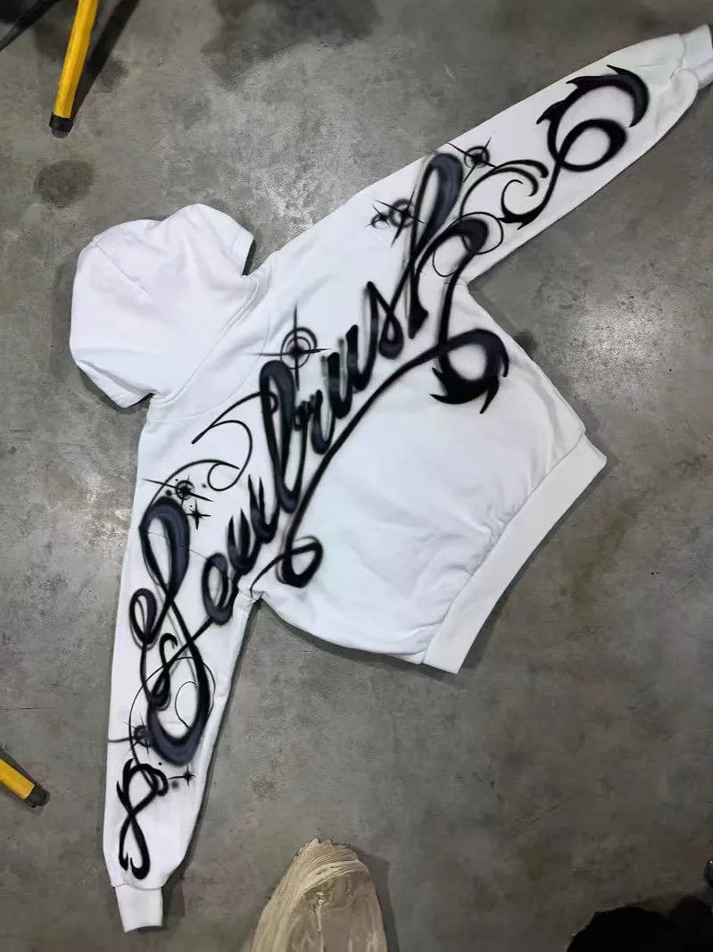 Y2K Harajuku Retro White Oversized Letter Printing Hip Hop High Street Trend