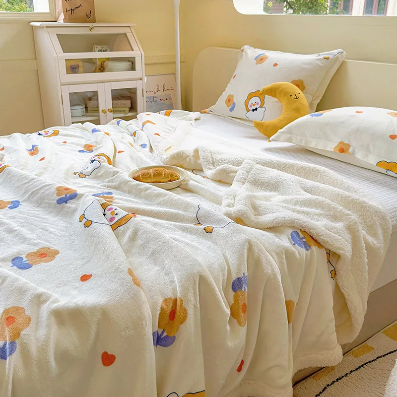 Cartoon Printed Lamb Wool Blanket Thick