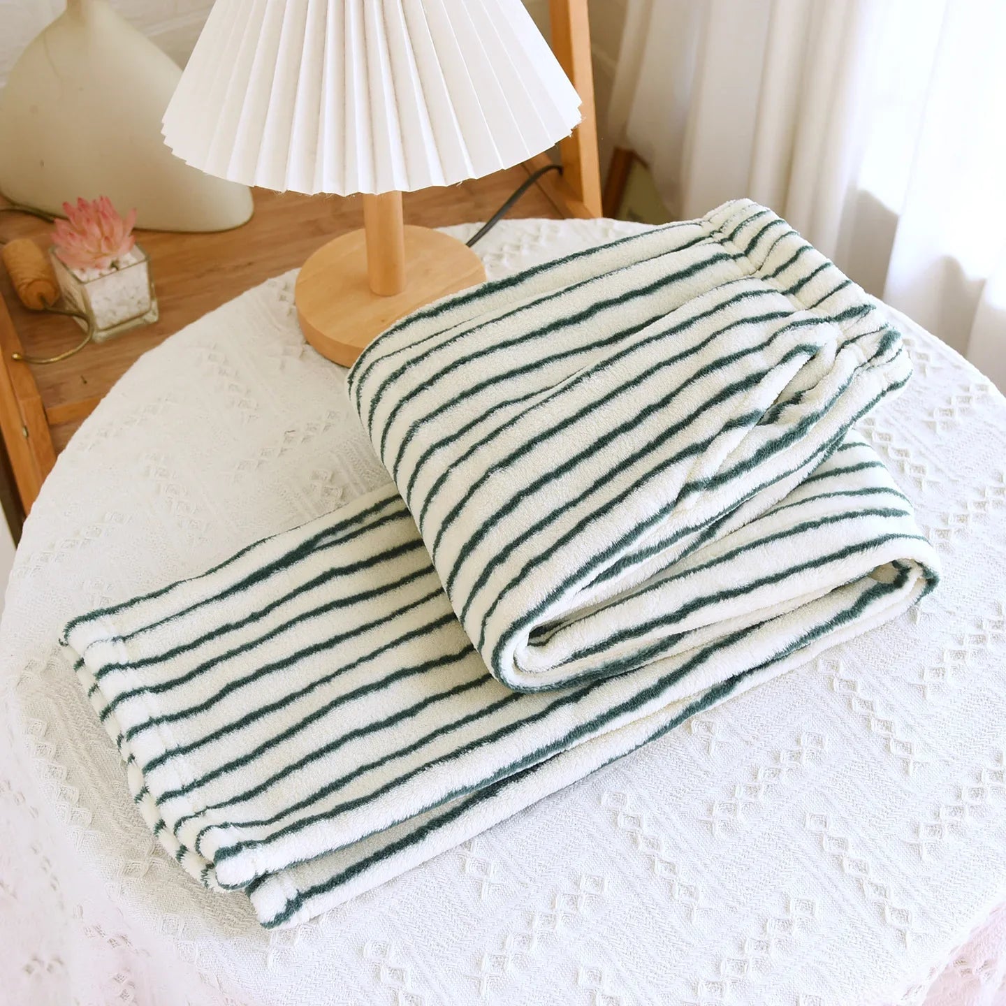 Robe Home Dress Thicken Flannel Bathrobe Kimono Gown Loose Print Stripe Sleepwear Coral Fleece Loungewear