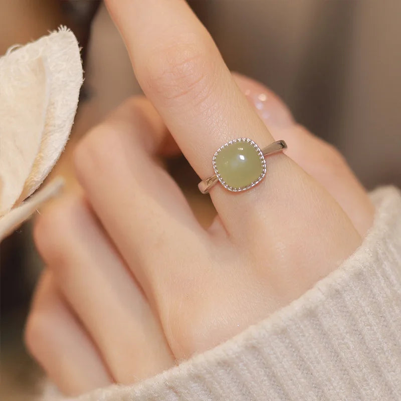 Sterling Silver plated Liquid Lava Hetian Jade Bamboo Ring