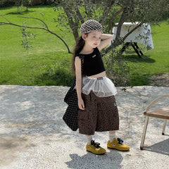 Girl Pants Childrens Clothing Korean Style Girl Baby Retro Leopard Print Wide Leg Cargo Pants Casual Daily