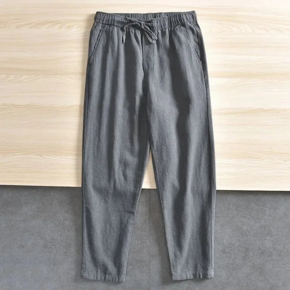 Cotton Linen Casual Pants Baggy Streetwear Joggers Sports Trousers Solid Color Long Straight Trendy Pants