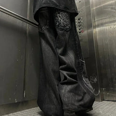 Y2K Baggy jeans Gothic Oversized embroidered spider patchwork wide leg pants American hip hop street style floor pants