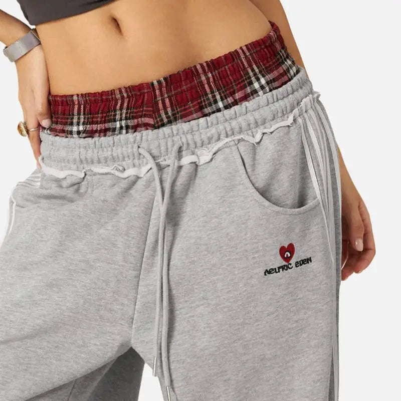 American Retro College Style Loose Fit Two-Piece Set with Double Waist Head Fake Bathroom Pants