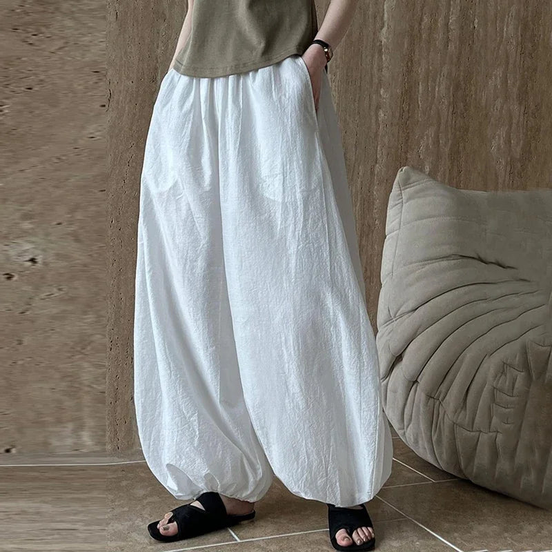 Oversized Bloomers Elegant Lantern Pants Casual Loose Breathable Cotton Wide Leg Pants