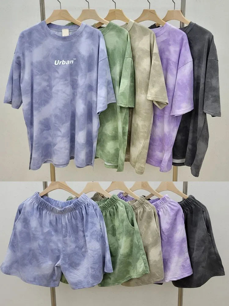 T-Shirt Shorts Suit Set Casual Tie Dye Loose tshirt