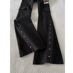 American Retro Dark Gothic Jeans High-street Mid-rise Rivet-decorated Flared Pants Y2K 2000s Cargo Pants