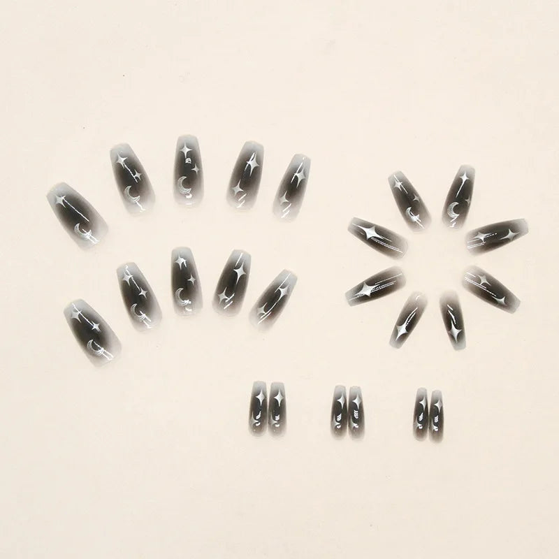 24 PCs Long French Minimalist Moon Nails with 1 Jelly