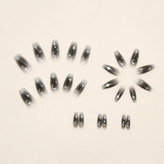 24 PCs Long French Minimalist Moon Nails with 1 Jelly