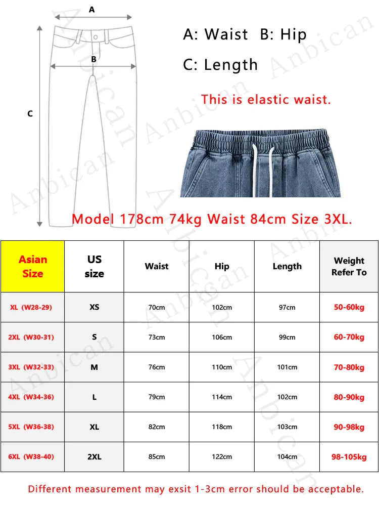 Cargo Jeans Slight Stretch Cotton Denim Jogger Pants Black Blue Streetwear Baggy Jeans