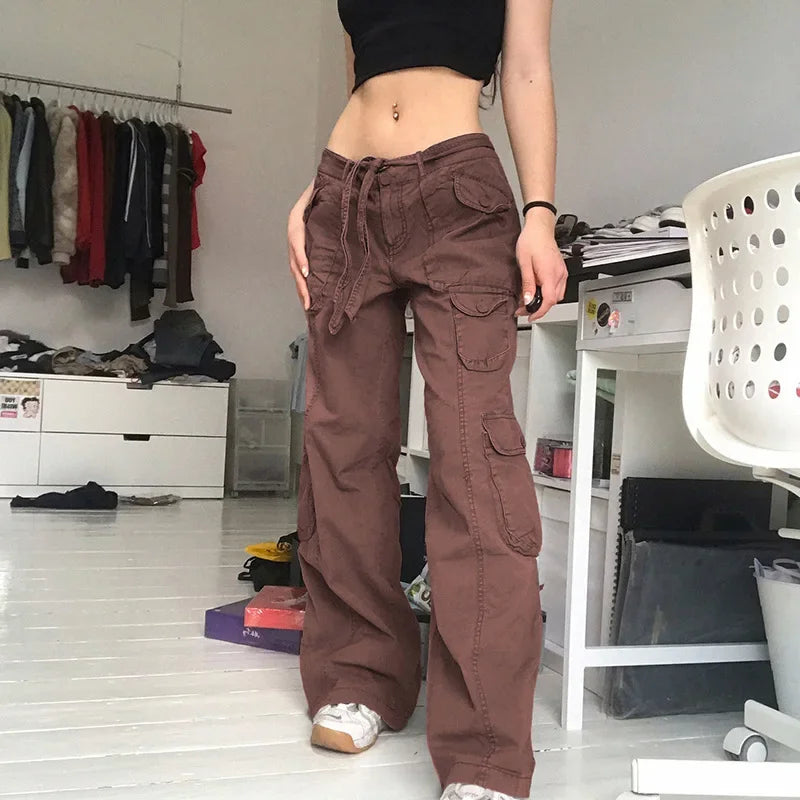 American Style Vintage Multi-pocket Distressed Cargo Pants Loose Fit Slimming Straight-leg Casual Trousers