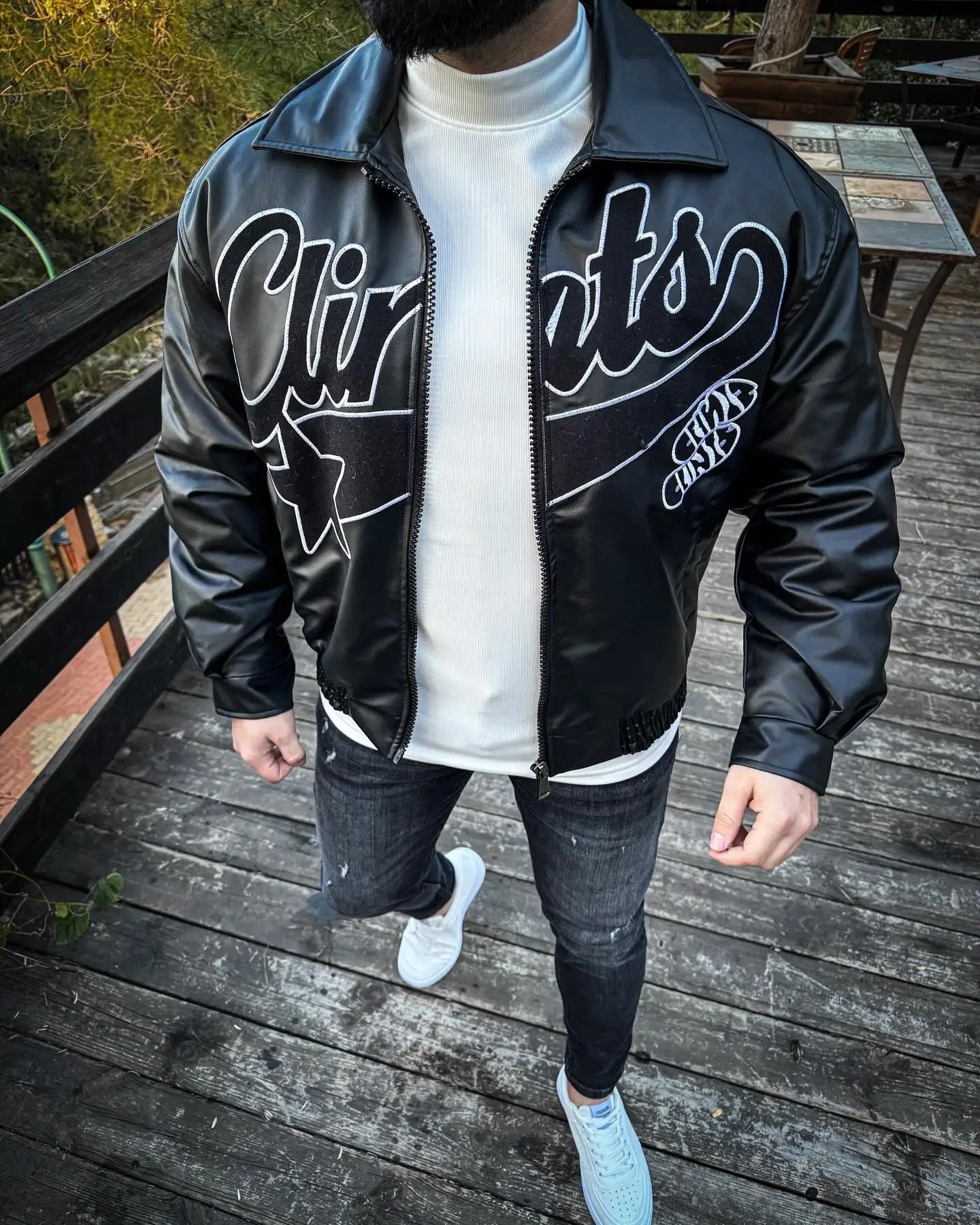 Y2k Gothic Punk Leather Jacket Hip Hop Punk Pattern Embroidered Motorcycle Jacketable