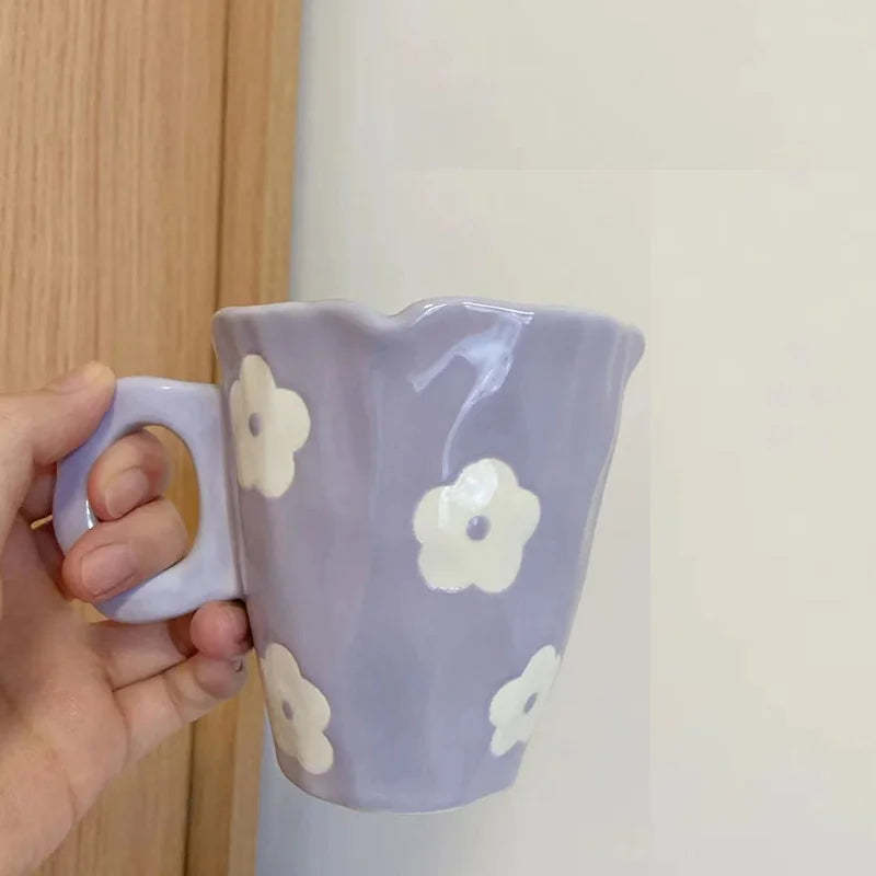 Ins style cute teddy bear irregular cloud tulip ceramic mug