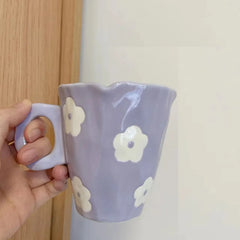 Ins style cute teddy bear irregular cloud tulip ceramic mug