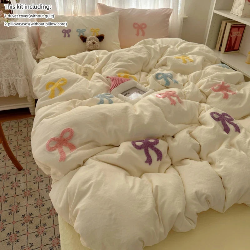 3 Piece Sheet Set Chut bowknot embroidery duvet cover Set