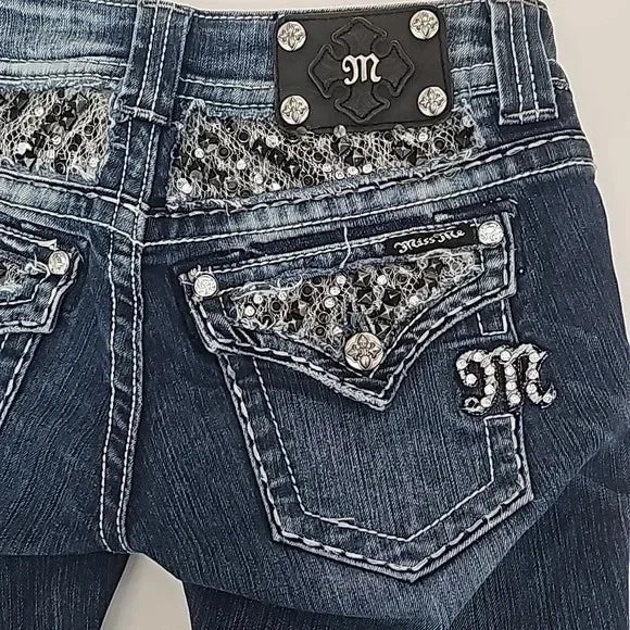 Gothic Diamond Embroidery Jeans Vintage Low Rise Flared Jeans Retro Y2k Baggy Denim Pants High Streetwear Trousers
