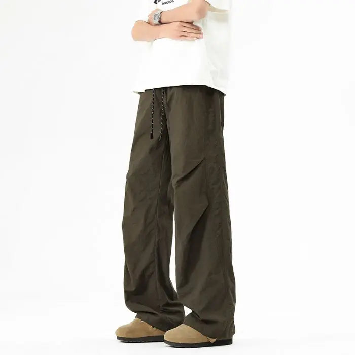 Trendy Loose Work Pants Ins Versatile Straight Tube Sports Micro Elastic Parachute Pants Drawstring Casual Pants