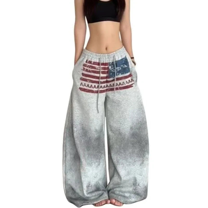 American Design Flame Print Drawstring Wide-leg Casual Sweatpants