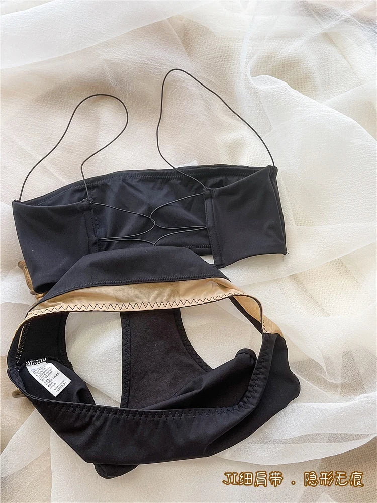 Sheath type thin cotton bra sexy half cup without steel ring  gathered lingerie thin straps invisible Underwear