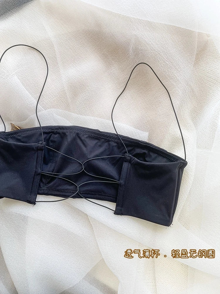 Sheath type thin cotton bra sexy half cup without steel ring  gathered lingerie thin straps invisible Underwear
