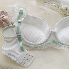 Silver Thread Embroidered Lingerie Breifs Suit Butterfly Cute Ruffle Student Underwear