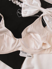 Simple girl thin lingerie with briefs suit women bras without steel ring satin lace Underwear