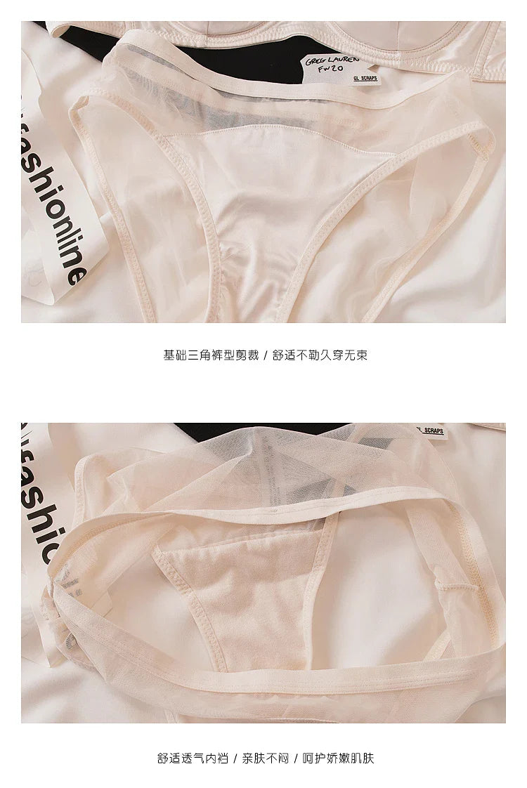 Simple girl thin lingerie with briefs suit women bras without steel ring satin lace Underwear