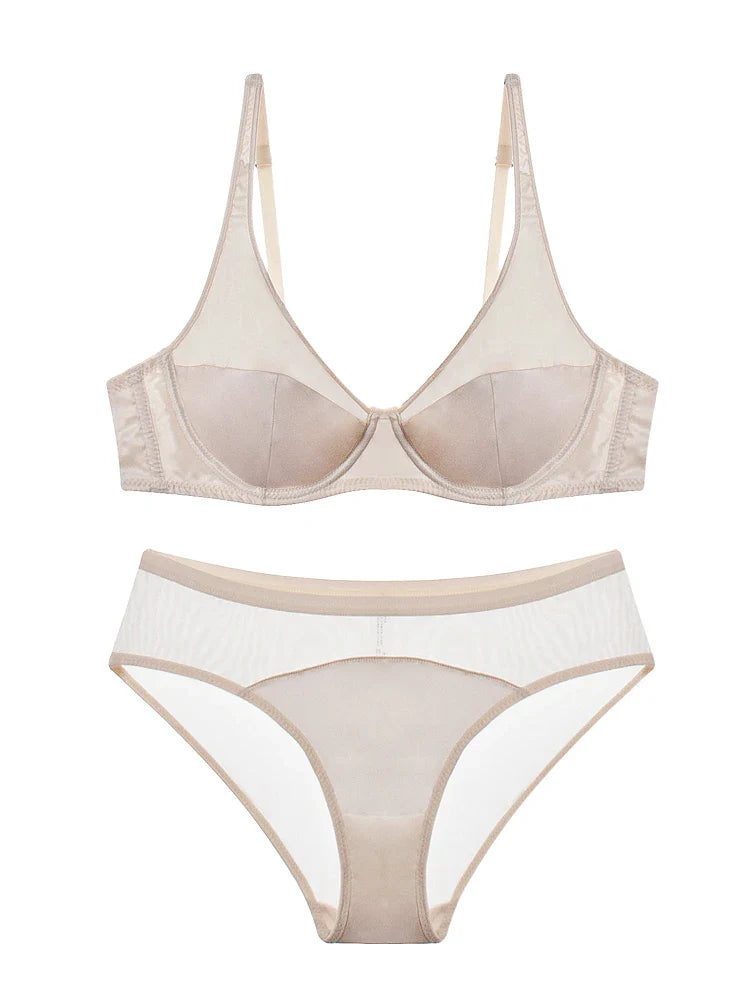 Simple girl thin lingerie with briefs suit women bras without steel ring satin lace Underwear