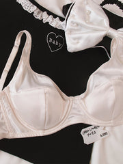 Simple girl thin lingerie with briefs suit women bras without steel ring satin lace Underwear