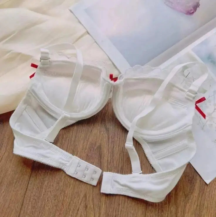 Steel ring comfortable thin cup lingerie women large size sweet cute bra Set