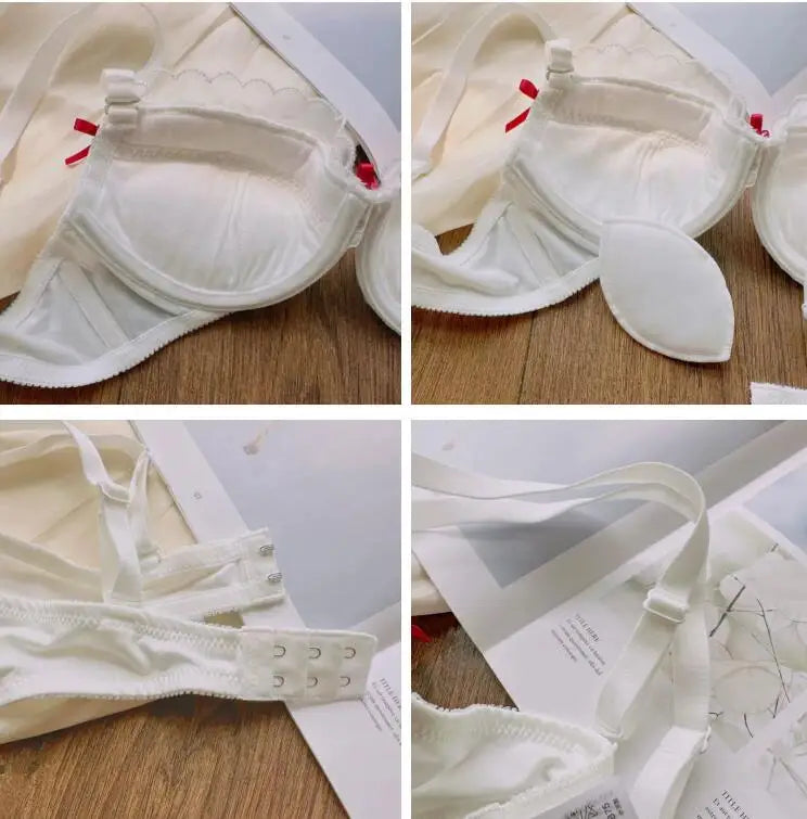 Steel ring comfortable thin cup lingerie women large size sweet cute bra Set