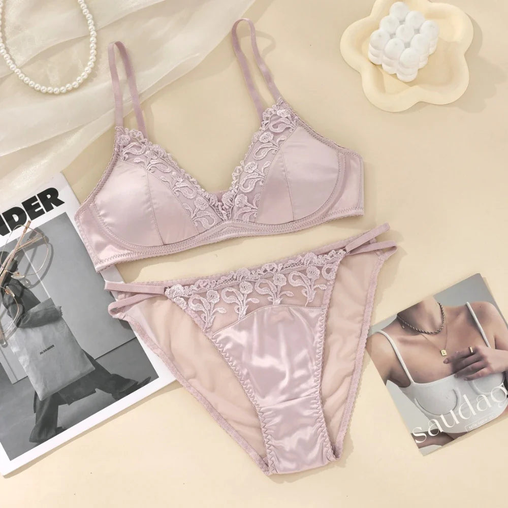 Lace Embroidery Flowers Women Lingerie Set