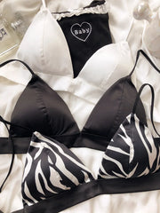 Seamless Women Bra French Silk Satin Triangular Cup Lingerie Sexy Small Chest Push Up Bras Zebra Leopard Print Underwear