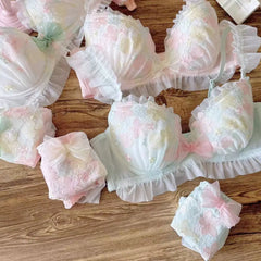Super-beautiful sunflower lingerie embroidery three-color thin cup college students teenage girls bra Set