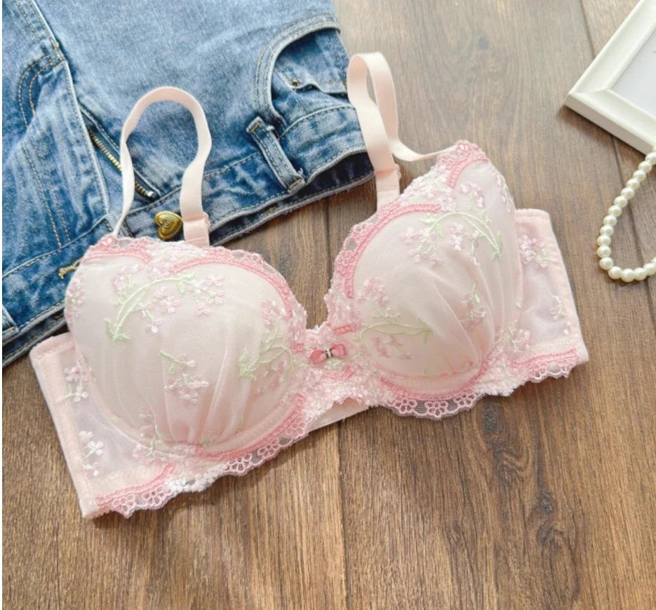 Sweet and cute embroidered thin cup lingerie girl close-up Underwear