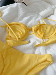 Swimsuit Bikini Split Girls Striped Yellow Lingerie With Breifs Suit Vintage Slim Tie Vacation Style Underwear