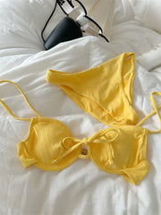 Swimsuit Bikini Split Girls Striped Yellow Lingerie With Breifs Suit Vintage Slim Tie Vacation Style Underwear