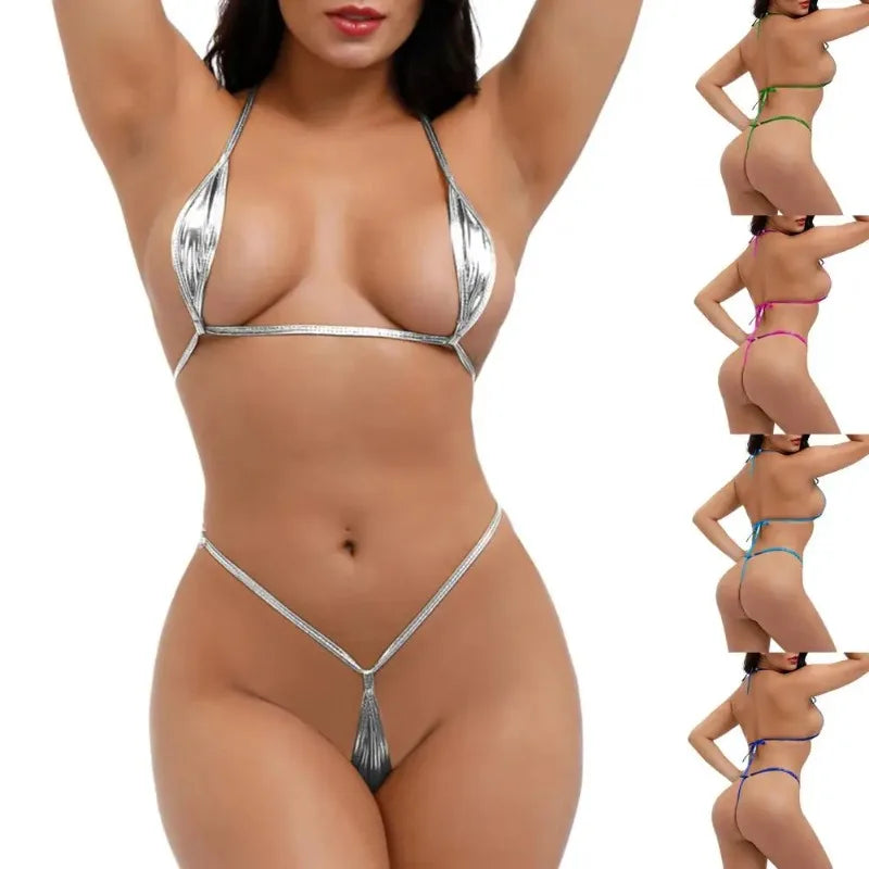 Swimwear Shiny Women Erotic Mini Bikini Lingerie Set