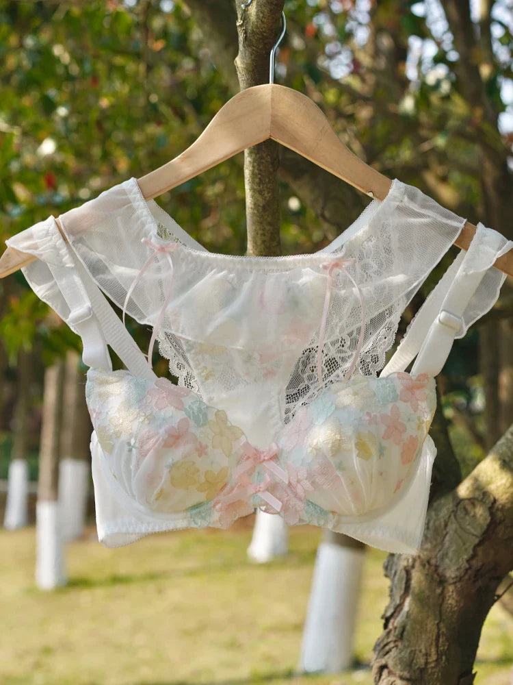 Thin cup floral embroidery large bra Underwear