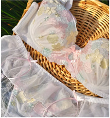 Thin cup floral embroidery large bra Underwear