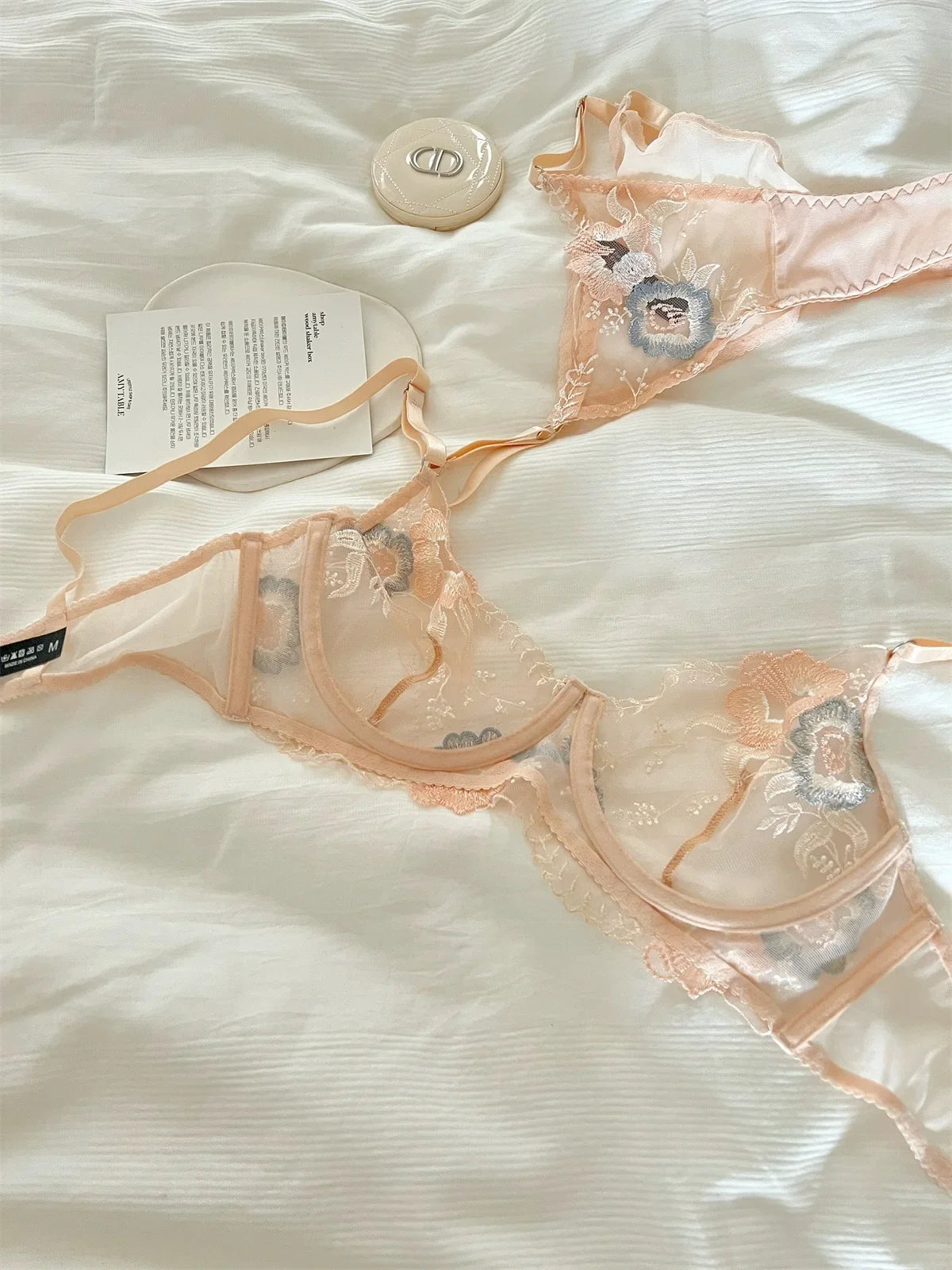 Transparent bras lace niche sexy hollowed out with steel ring top