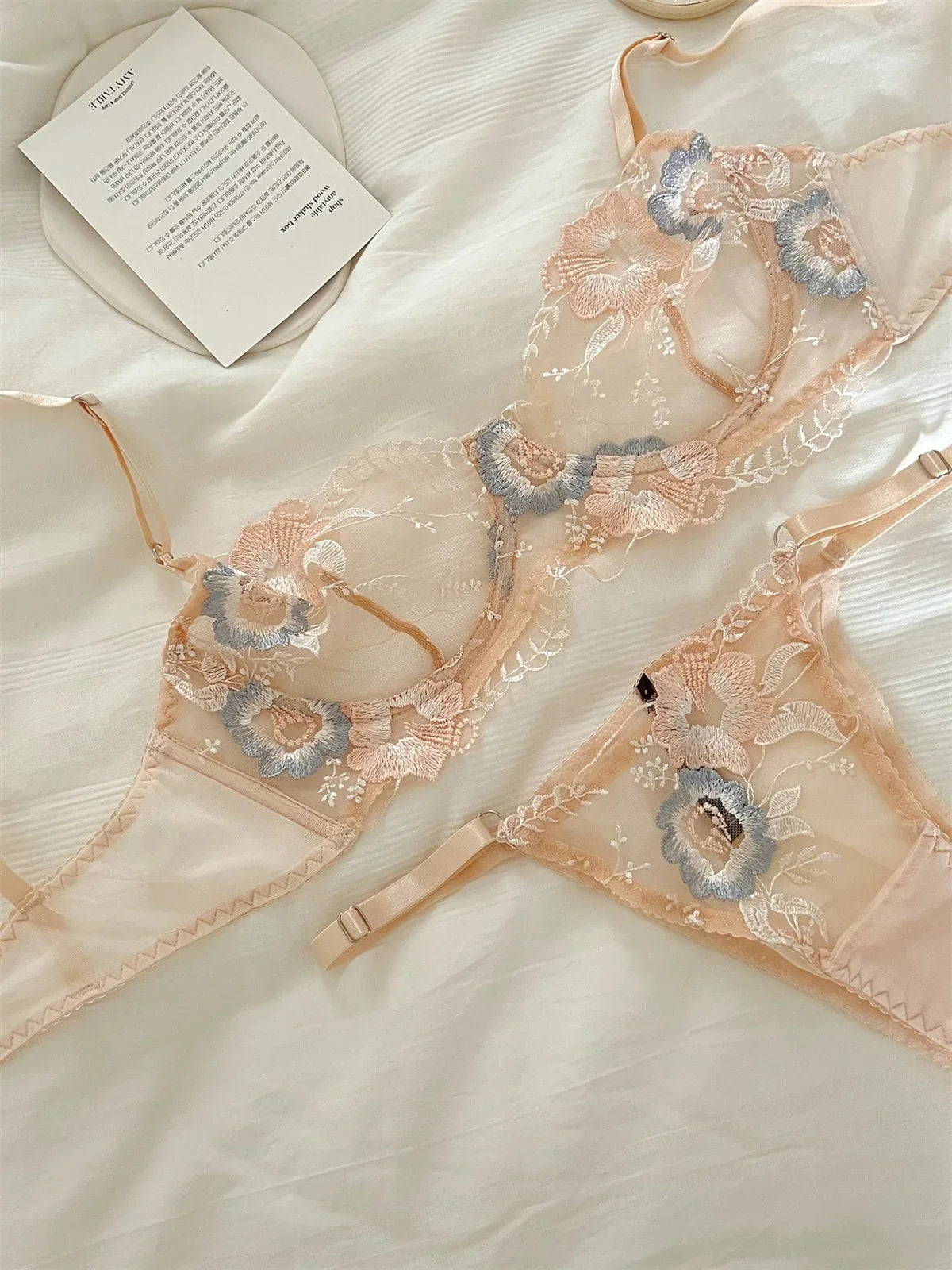 Transparent bras lace niche sexy hollowed out with steel ring top