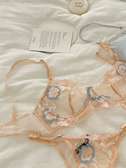 Transparent bras lace niche sexy hollowed out with steel ring top