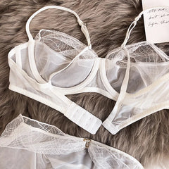 Transparent mesh lace half cup lingerie with underpants Set
