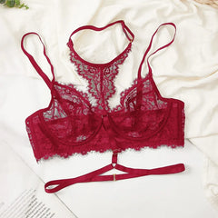 Ultra-thin red lingerie sponge-free underwired three pieces bra and briefs garter Set
