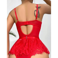 Underwire Bra Lingerie Women's Mesh Steel Ring Bra Lace Garter Belt Thong Sexy Set
