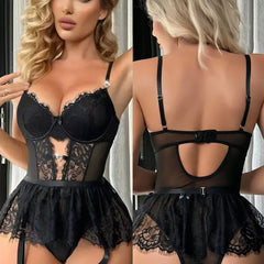 V-neck Sexy Lace Strap Jumpsuit Skinny See-through